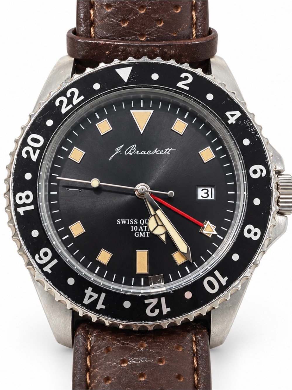 J. Brackett Greenwich GMT Swiss Quartz Men’s Watch Leather Strap